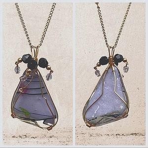 Handmade Gold Wire Wrapped Glass Bead Pendant Necklace